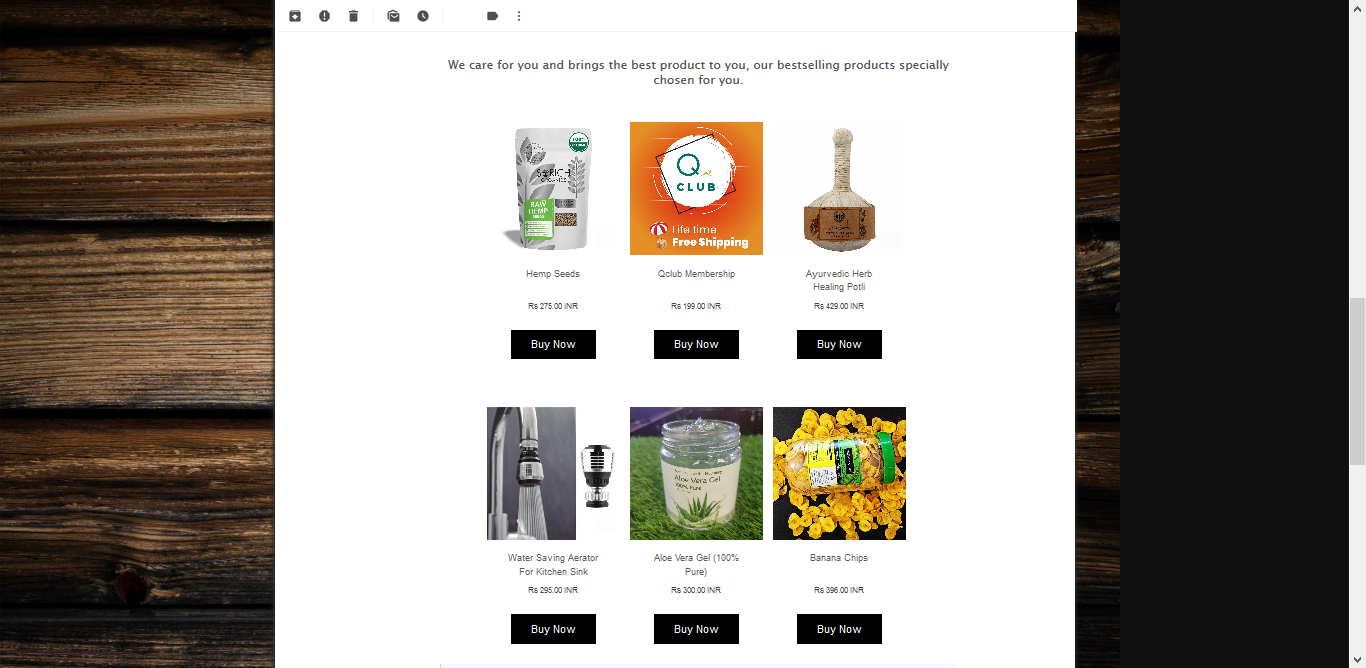 Preview of an Email featuring Personalized Product Recommendations