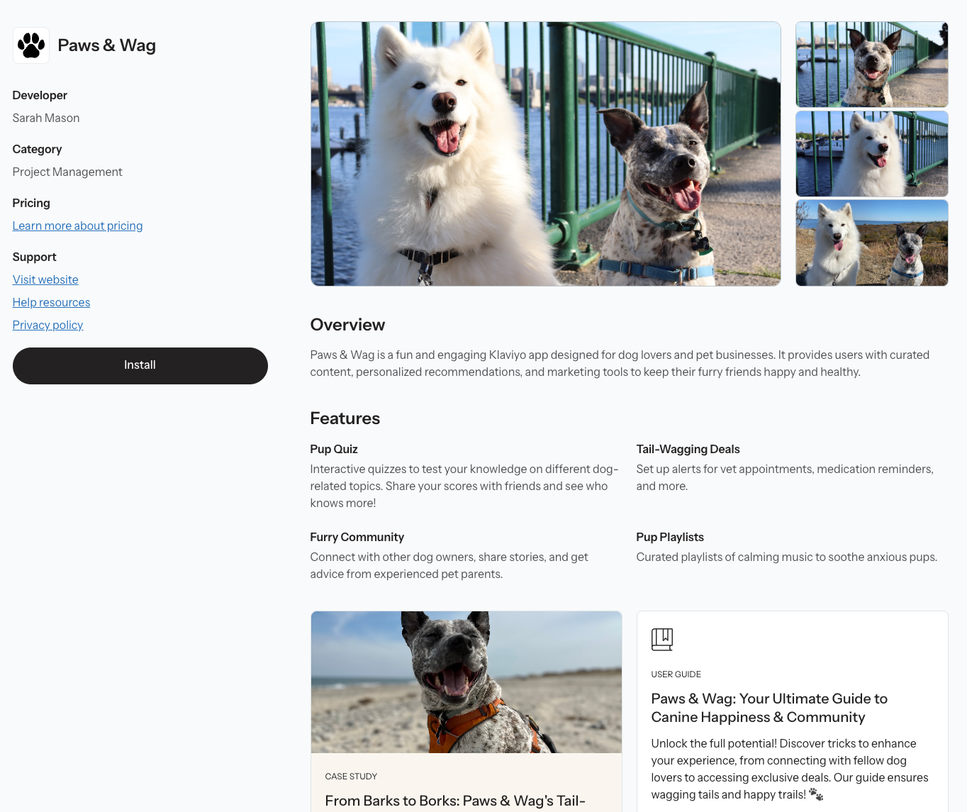 preview of a Klaviyo app listing