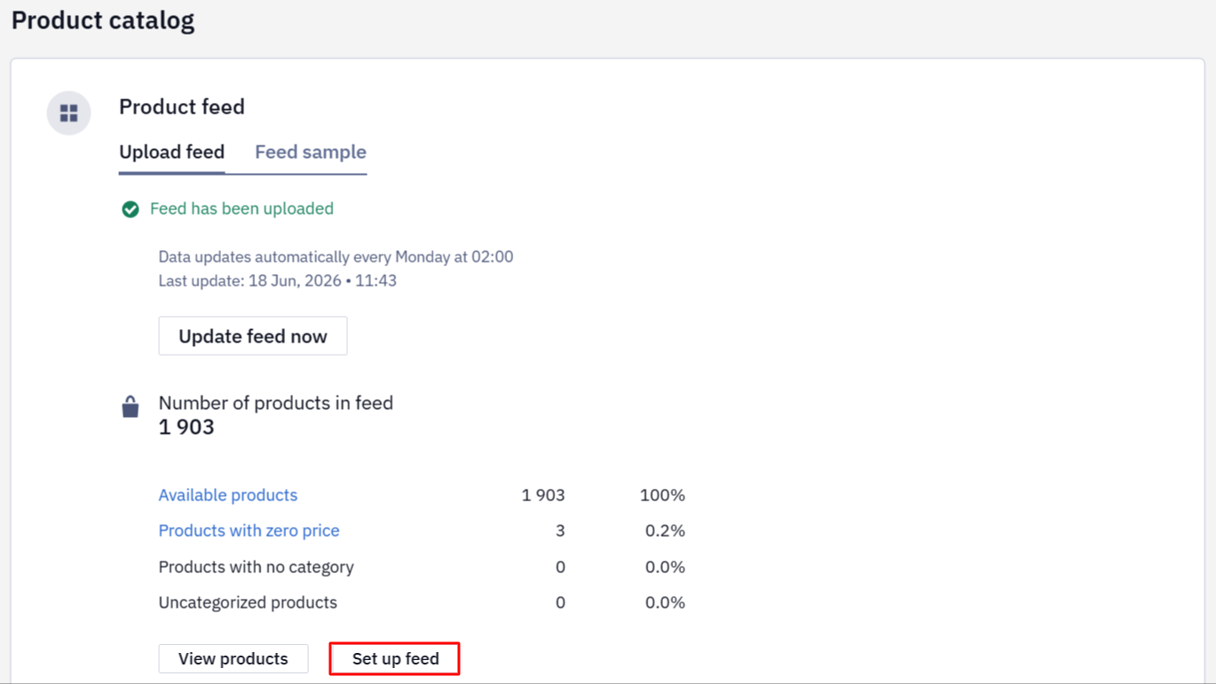 Set up feed button in the Product Data block