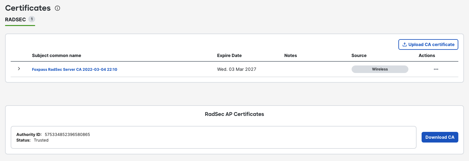 Upload RadSec Server CA