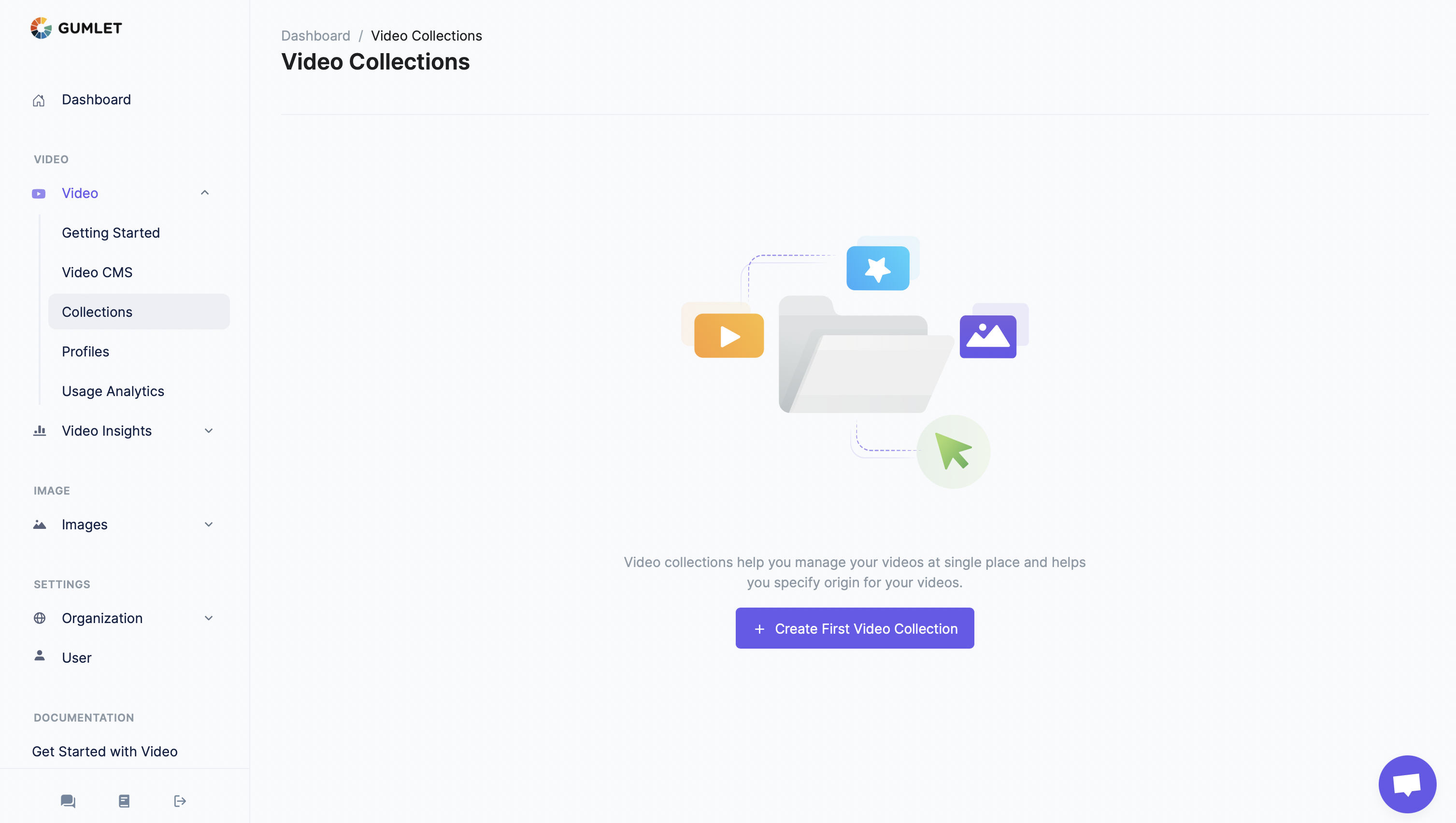 Video collection creation page on Gumlet dashboard