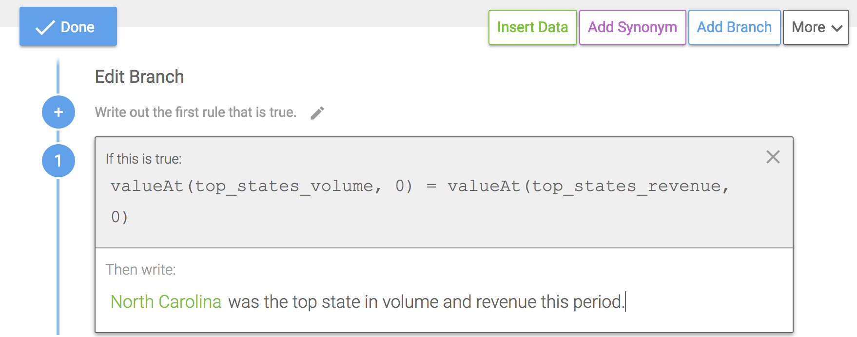 In this Branch, we're checking to see if the first object is the same for two Lists, the top_states_volume and top_states_revenue.