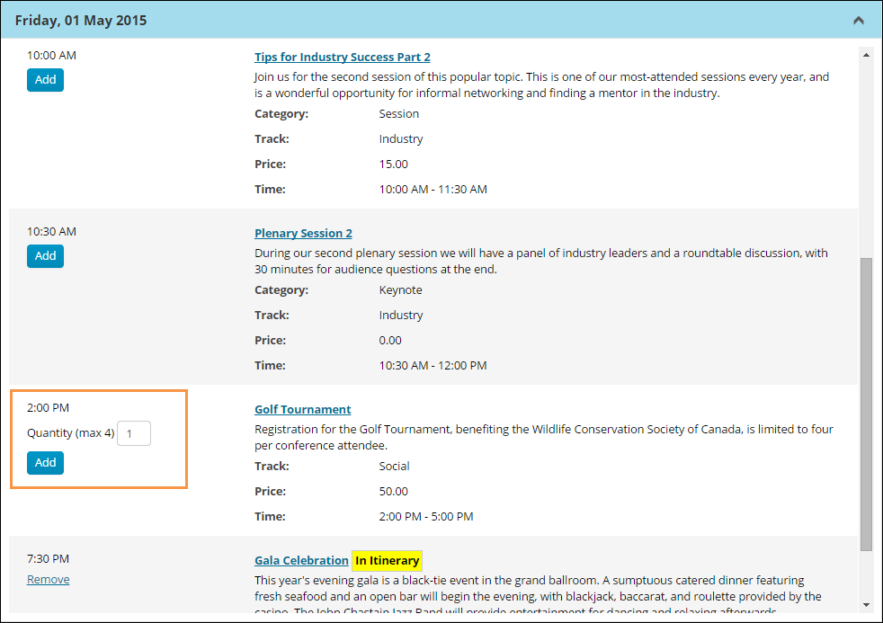 Program item registration
