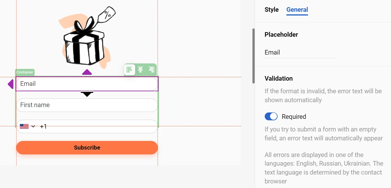 Contact fields validation