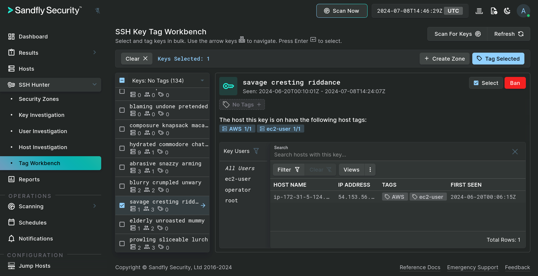 A screenshot of the SSH Key Tag Workbench