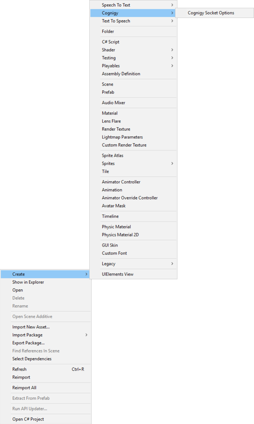 Figure 3: Socket Endpoint Options Context Menu in the Unity 3D Editor