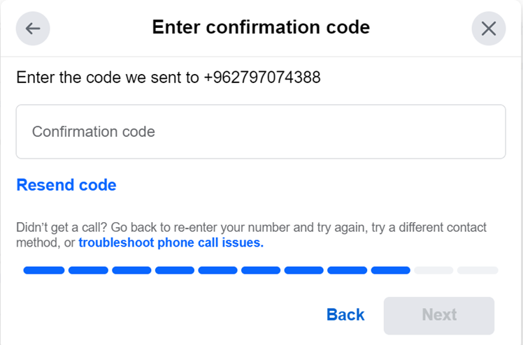 Figure 162: Entering the confirmation code.