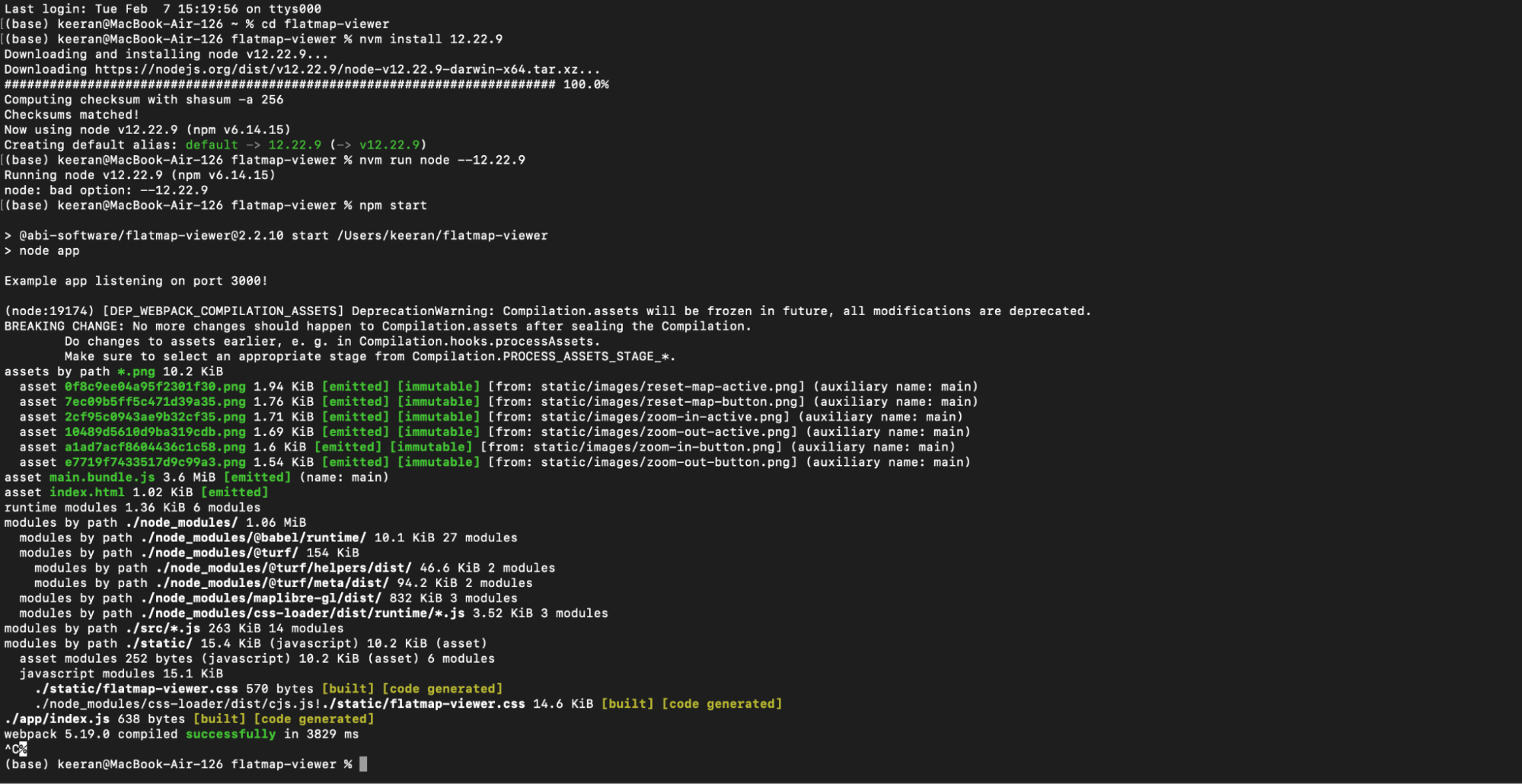 Figure 22: Utilising nvm to install Nodejs v12.22.9.