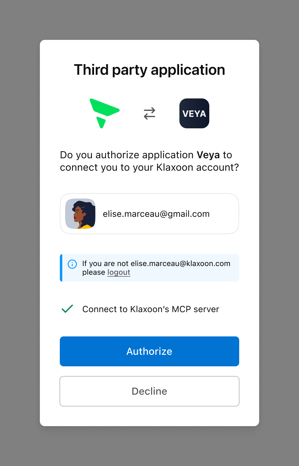 Klaxoon OAuth2 dialog