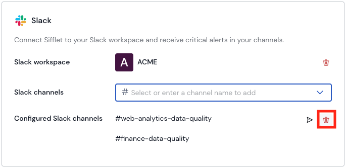 Delete Configured Slack Channel