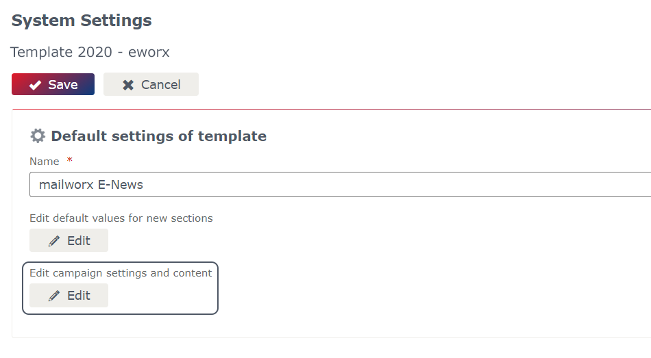 Edit default settings