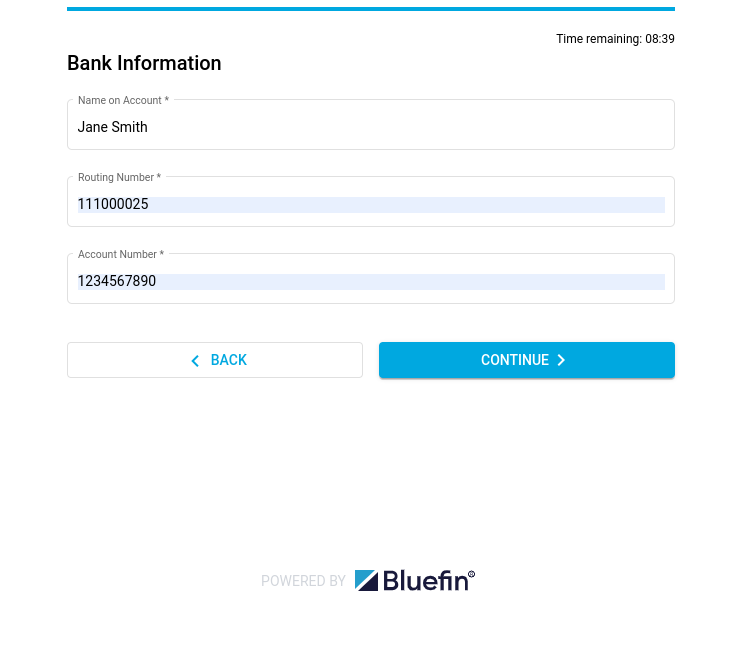 Checkout Component: Bank Information
