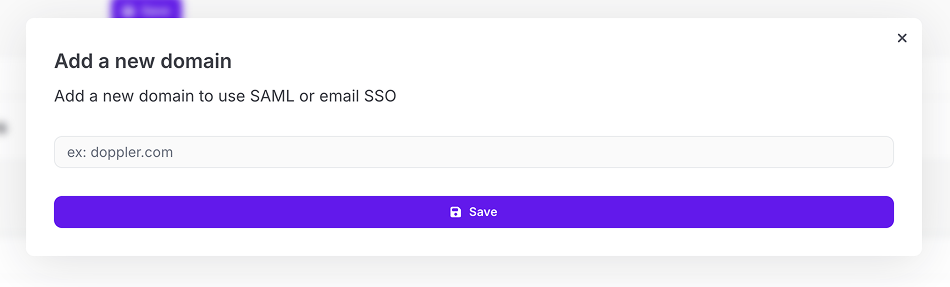 Screenshot of modal to add domain name and save