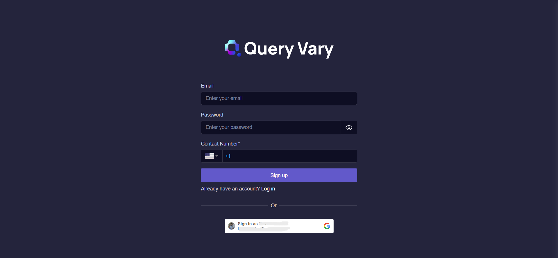 Query Vary: Sign up form