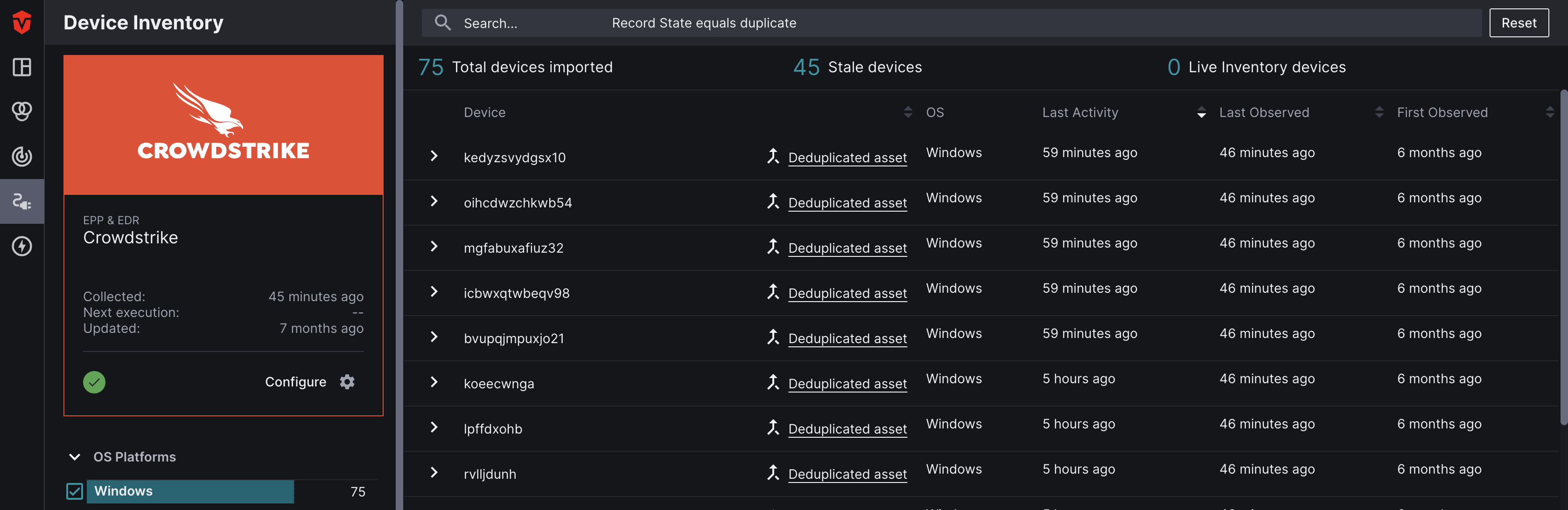 List of deduplicated assets