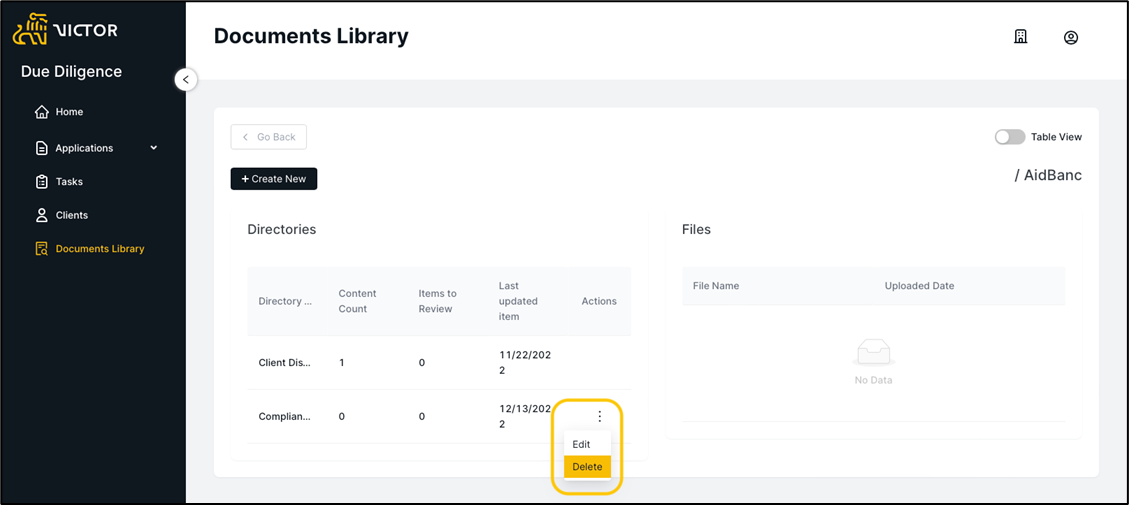 Figure 10. Delete Folder Option Within Documents Library