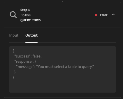 Make sure to select a table for your Query Rows action!