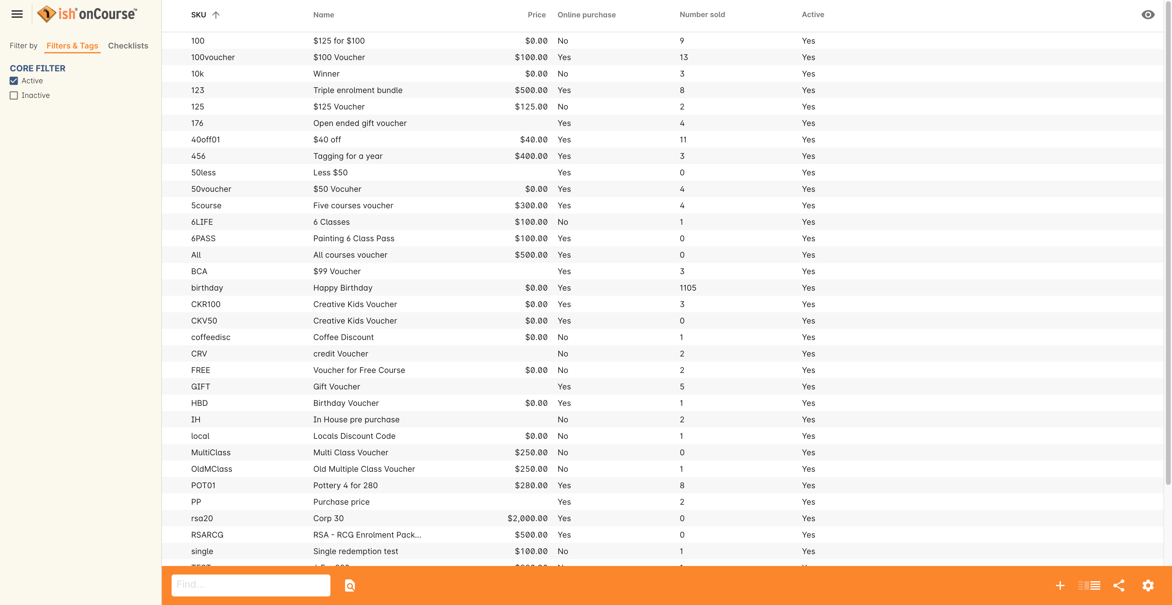 View of the vouchers list view