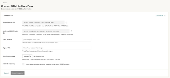 Connect SAML to CloudZero