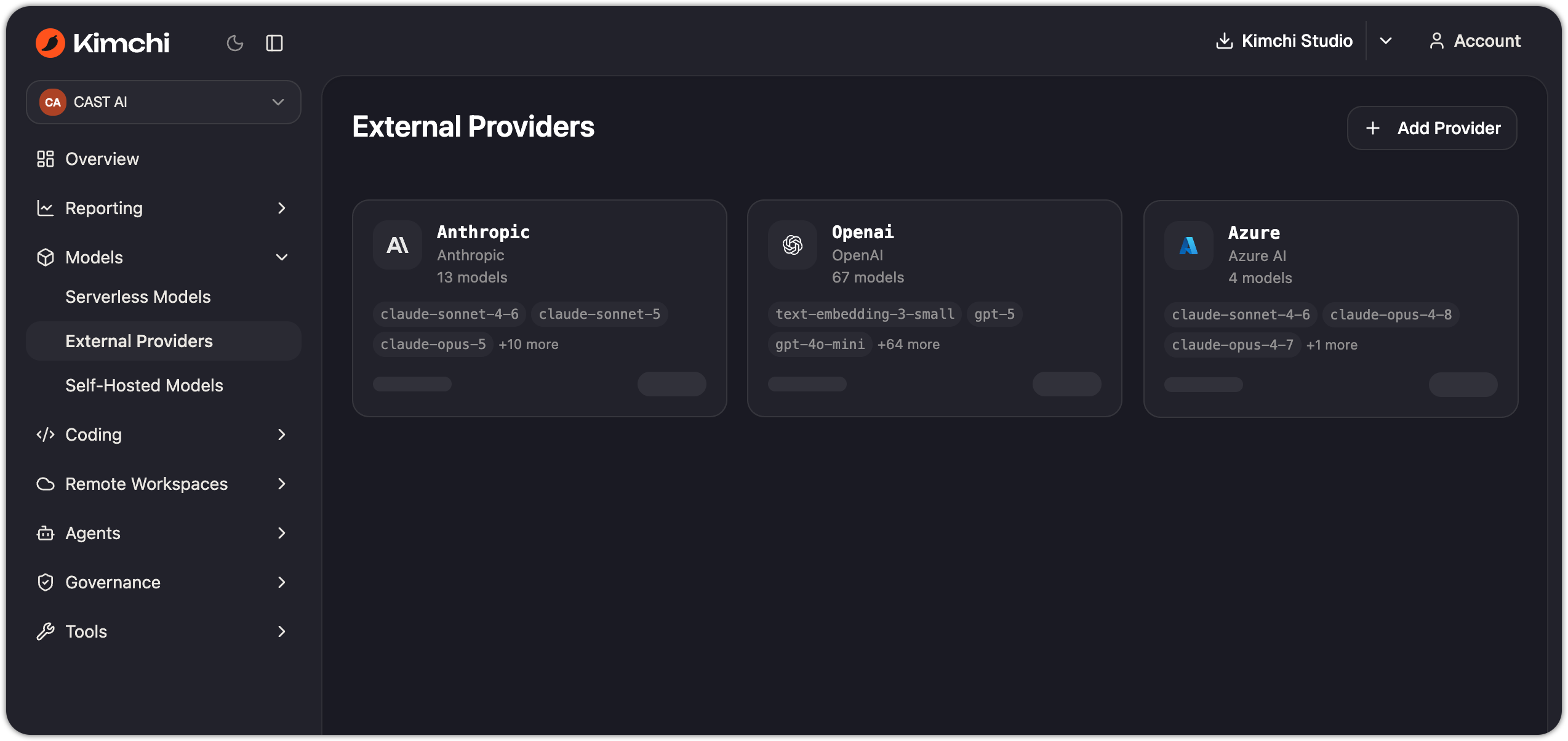 The Add Provider page with the Configuration and Models panels