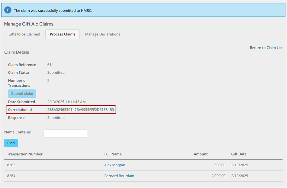 Claim submitted successfully