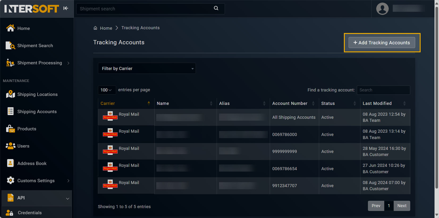 Accessing option to add tracking account