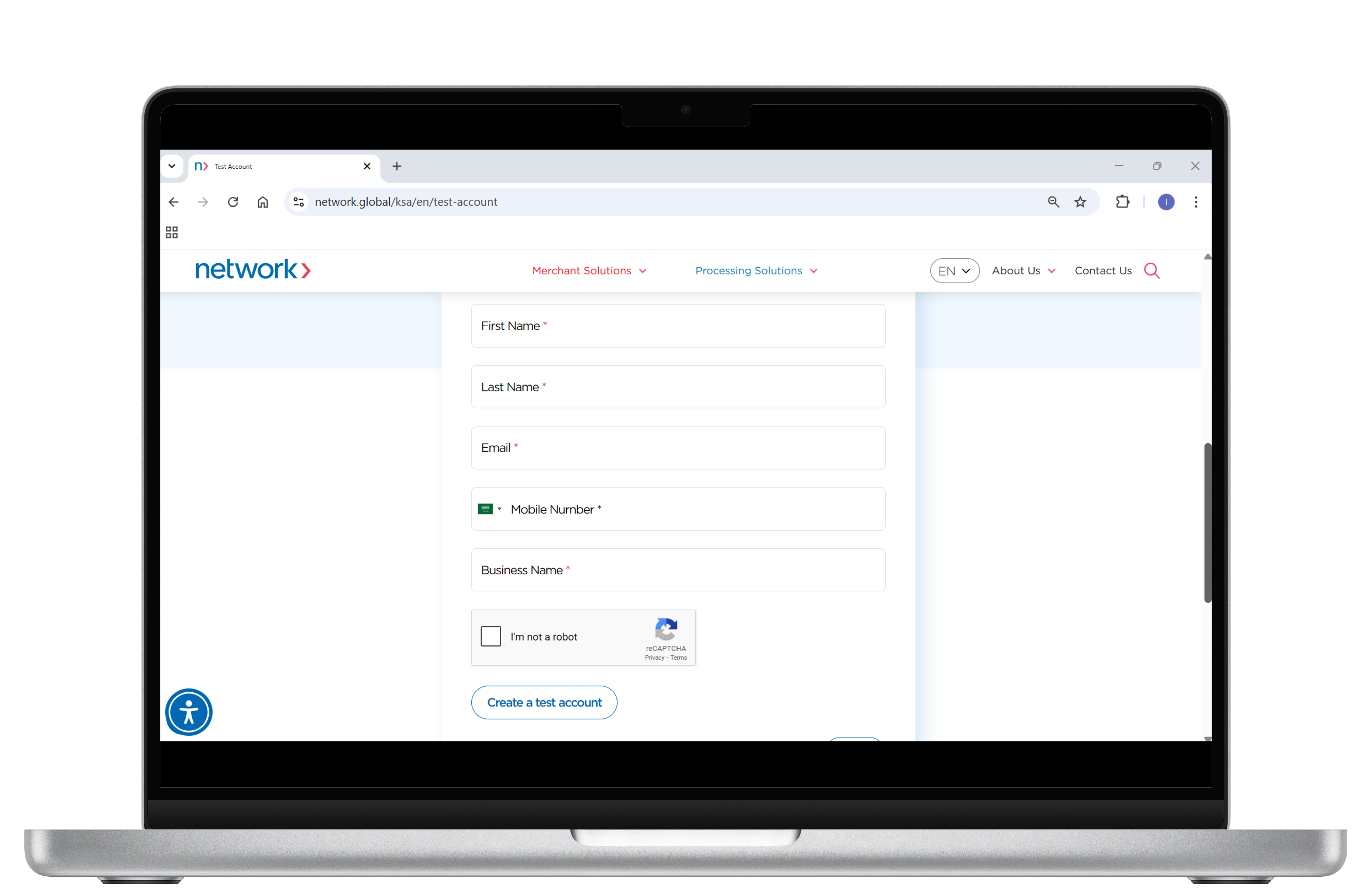 The screenshots demonstrate the steps required to create a test account to access the N-Genius sandbox portal. 