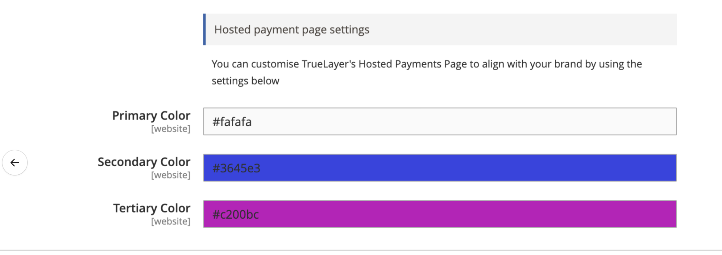 The colour picker in the TrueLayer settings menu.