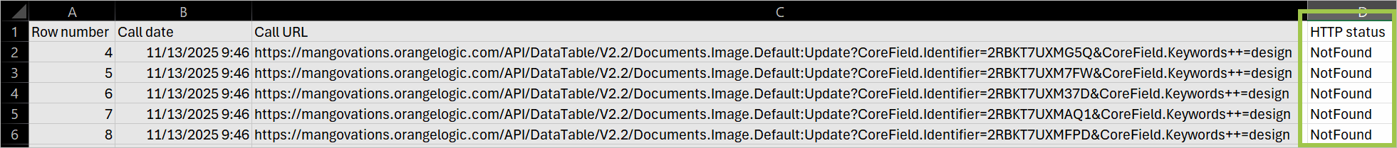 An iAPI failure log showing assets that couldn’t be found