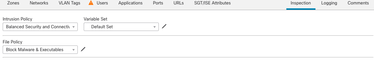 **Figure 26:** Malware & File Policy selection