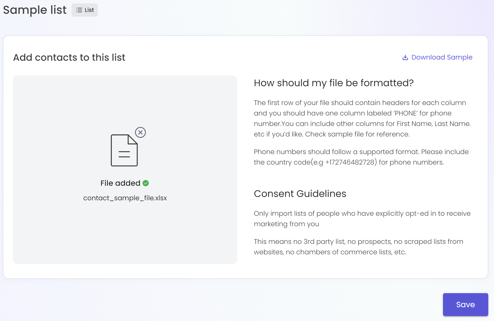 Uploading CSV to create list