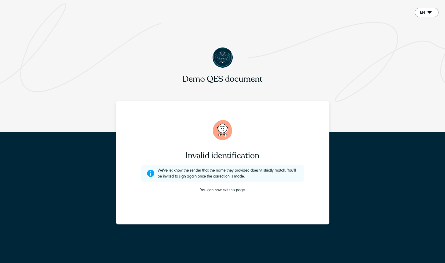 First screen of the Signer where they need to contact the Sender