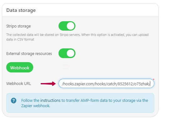 Insert the generated webhook in Stripo