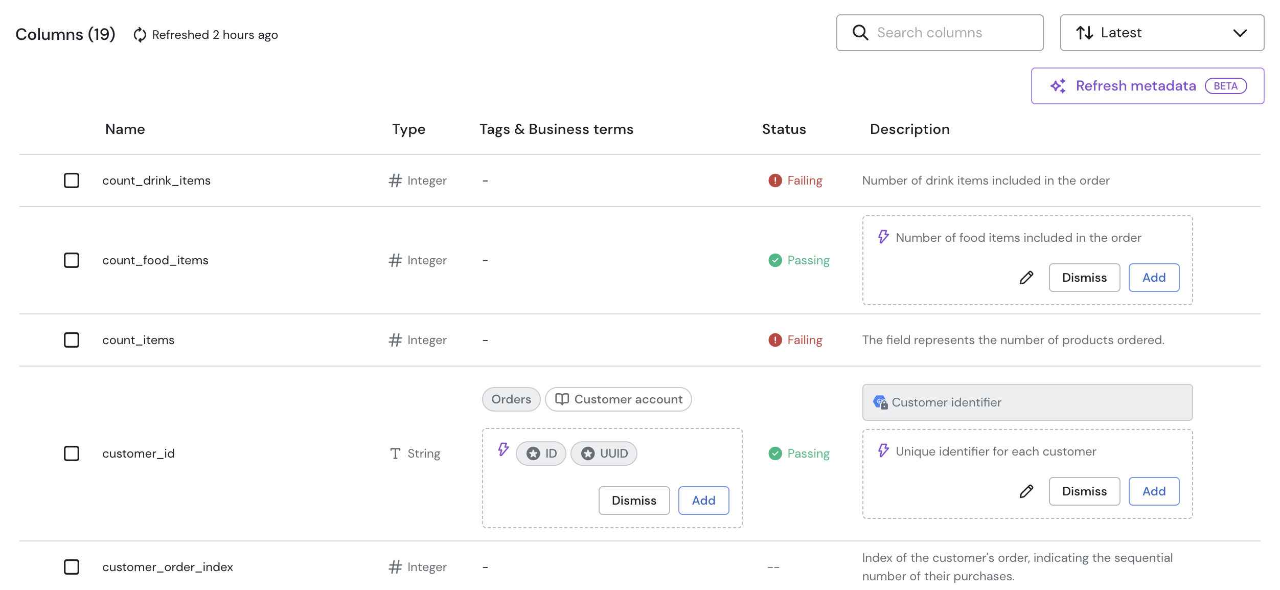 Asset Page Columns Tab