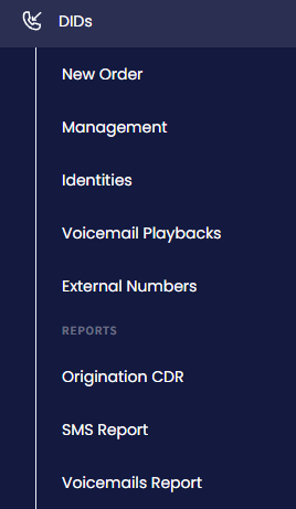 Screenshot of the DIDs > Management tab