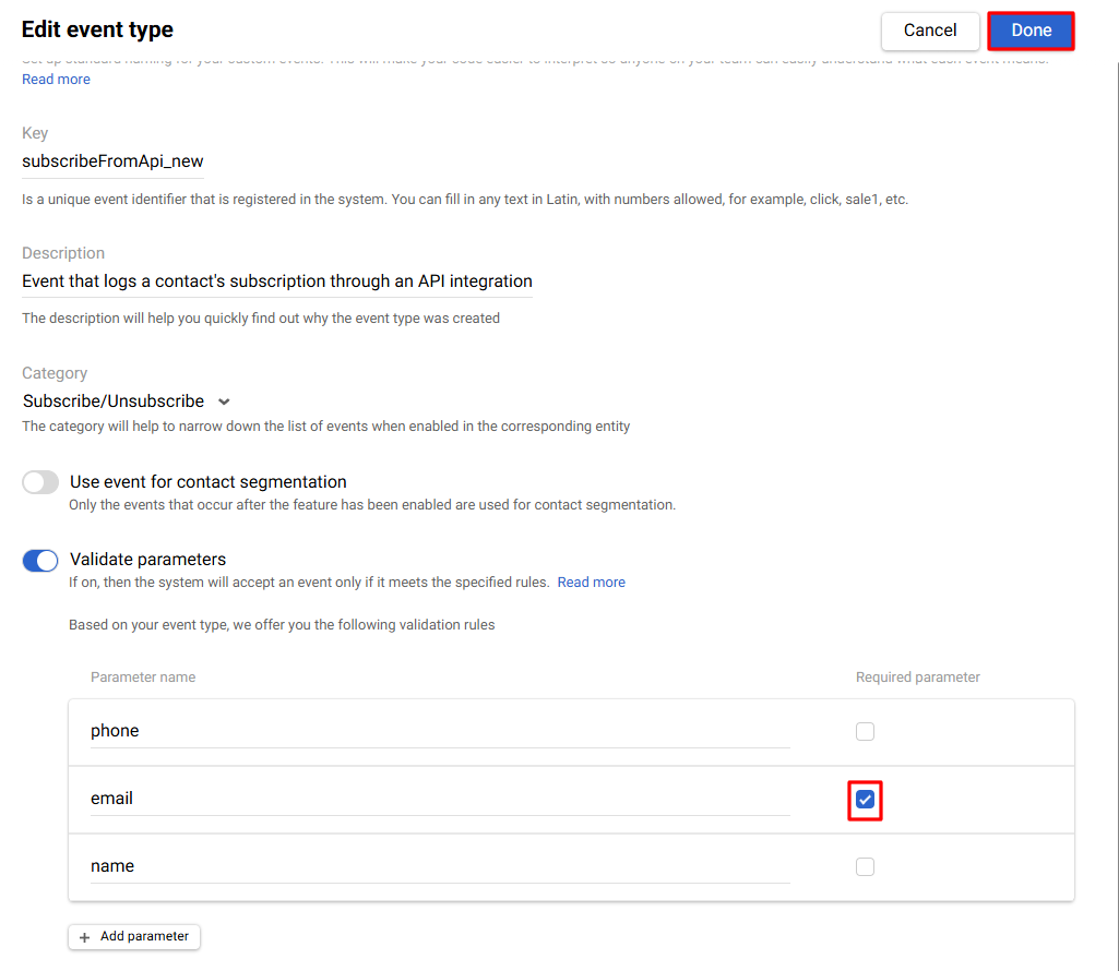 Required parameters