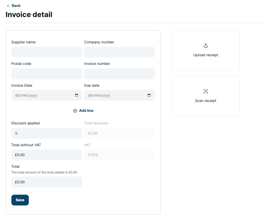 'Add an invoice' empty form