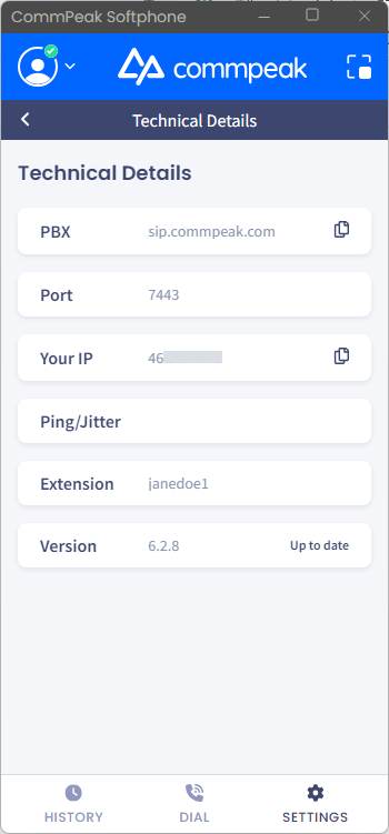 Screenshot of the Technical Details section