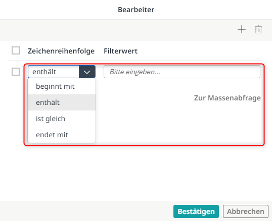 Filtern nach einem Bearbeiter