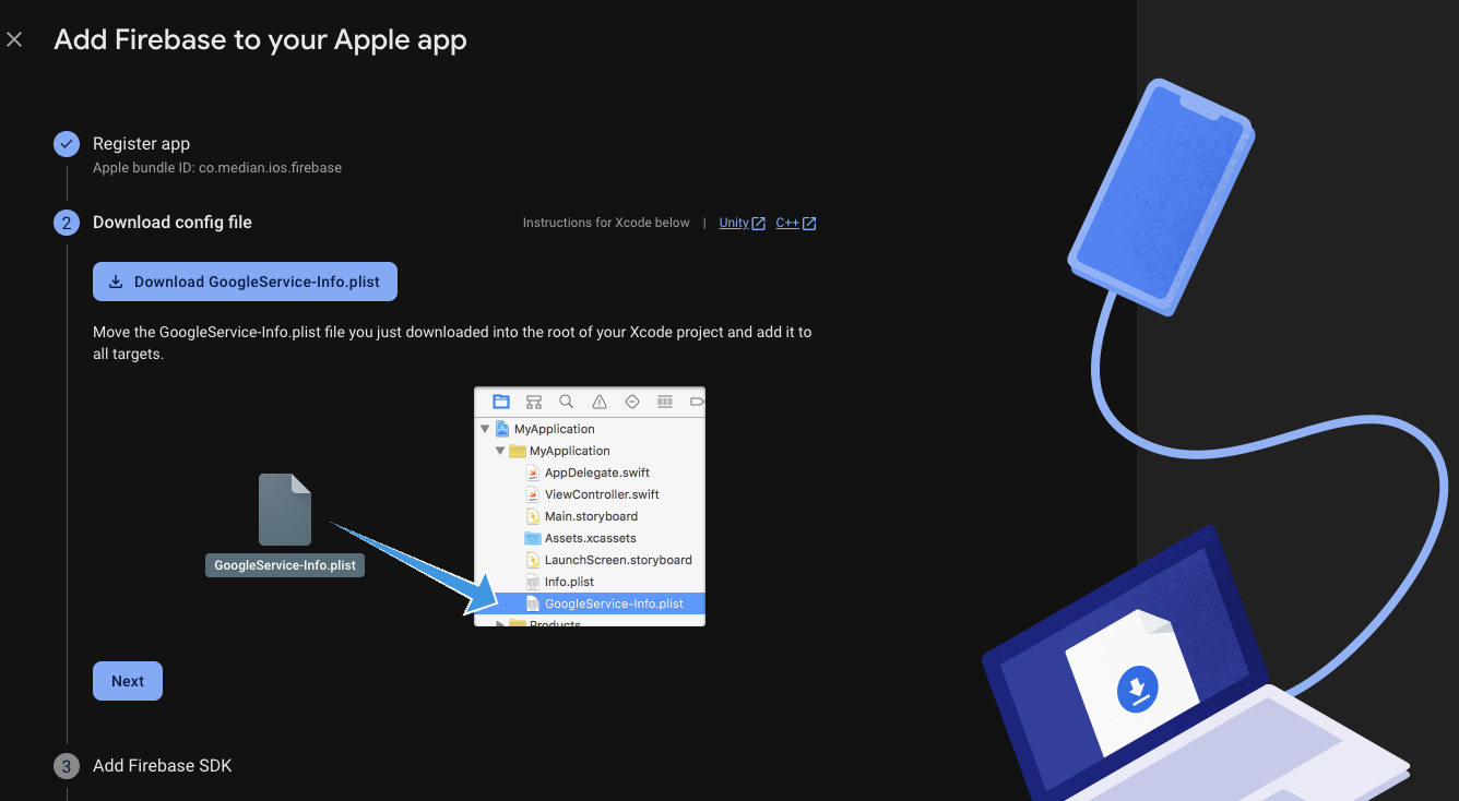 Download the GoogleService-Info.plist configuration file