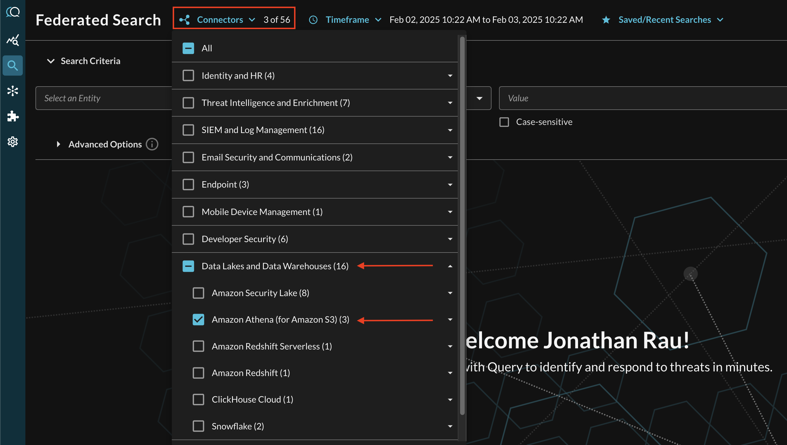 FIG. 5 - Selecting Amazon Athena (for Amazon S3) Connectors