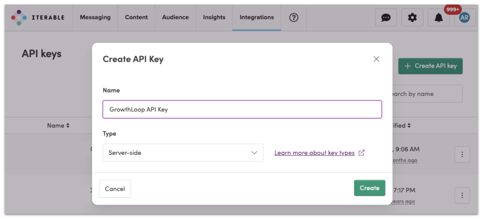 Create Iterable API Key