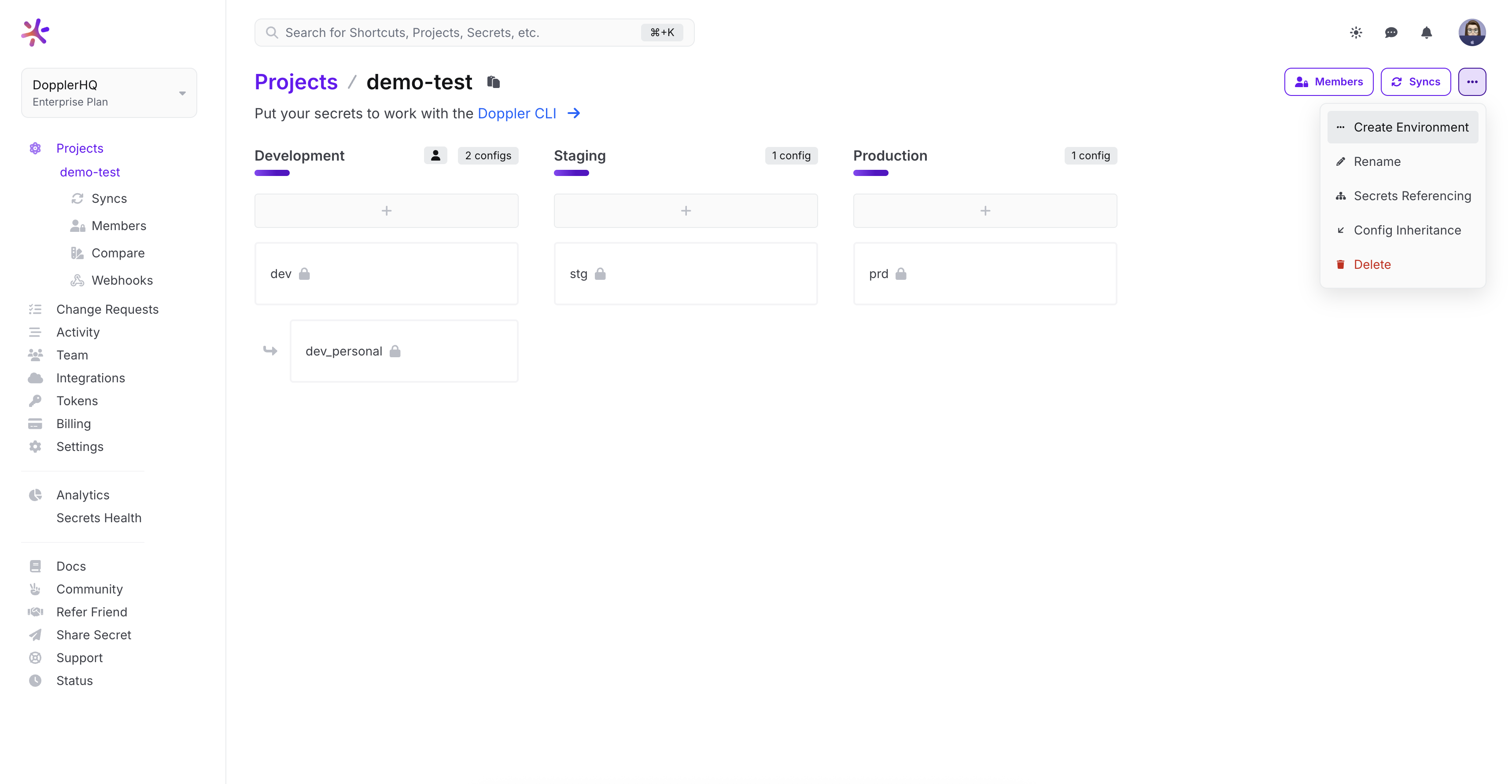 Creating a new environment in the Doppler UI