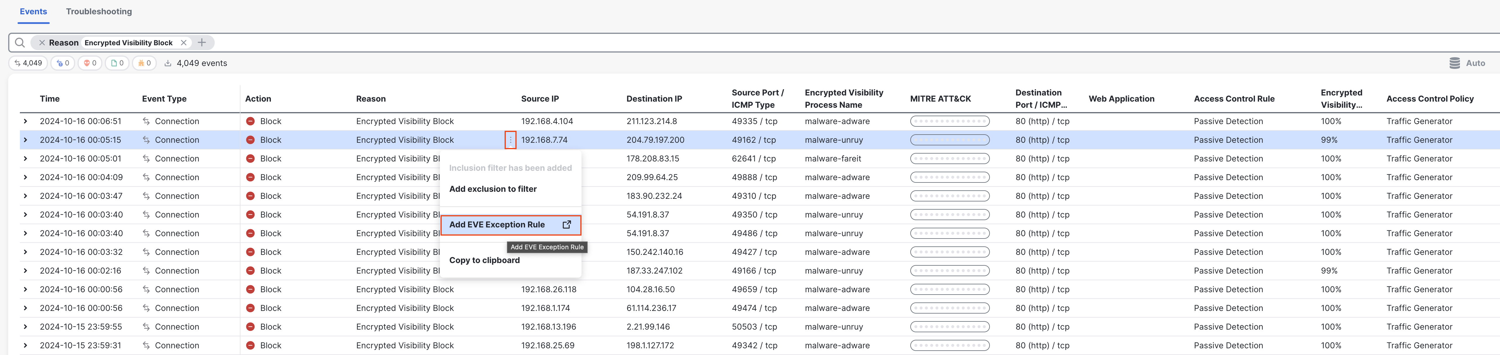 Adding EVE Exception Rule from Unified Event Viewer