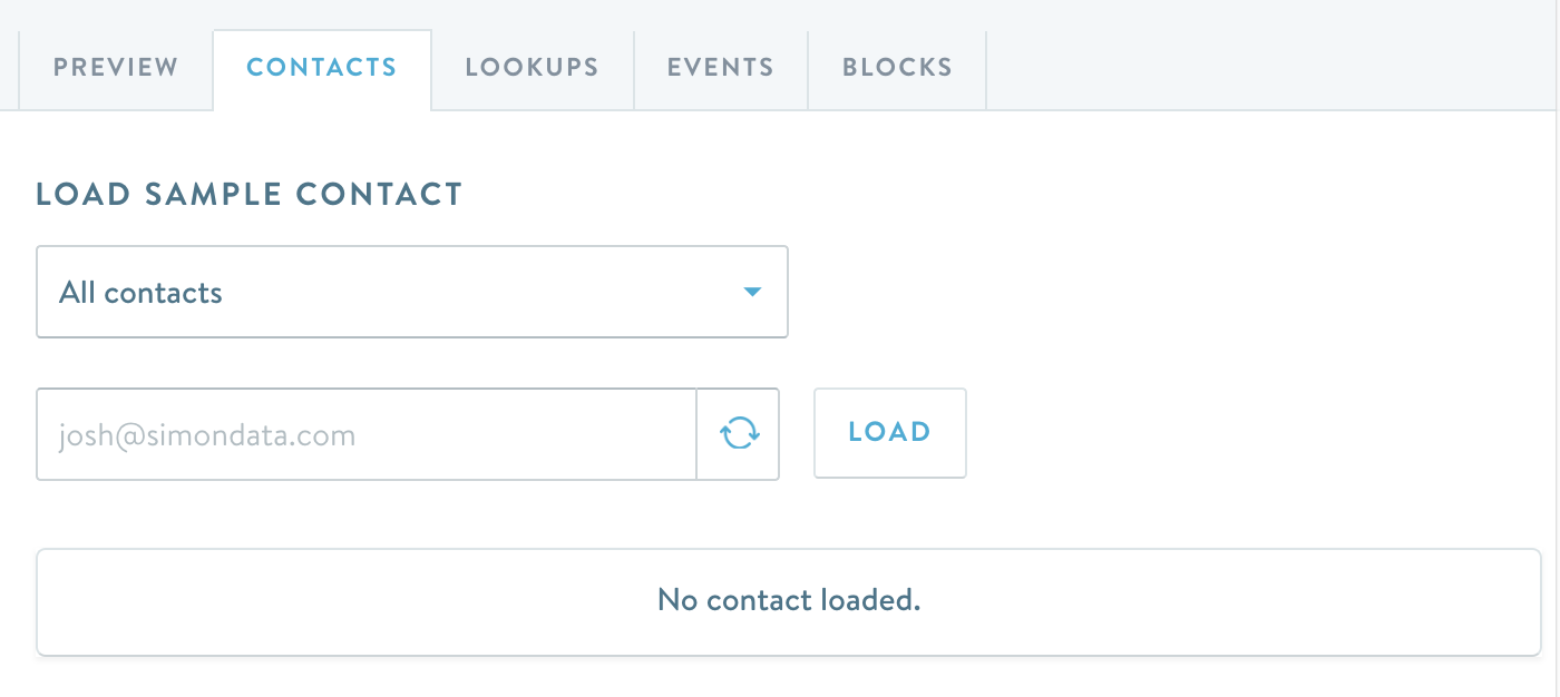 You can pick a sample contact or segment on the **Contacts** tab.