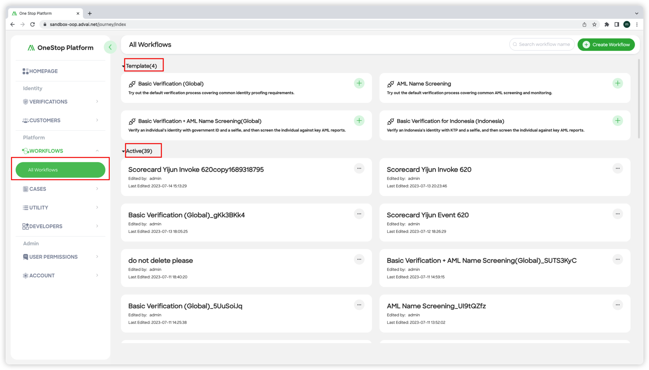 Figure 1 - Workflow page