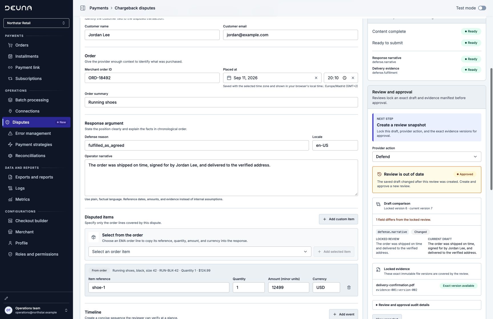 Review controls showing an out-of-date approved review and field comparison