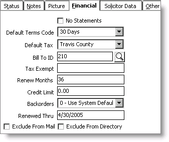 Example of Billing Interval using Renew Months on the Manage customers window Financial tab