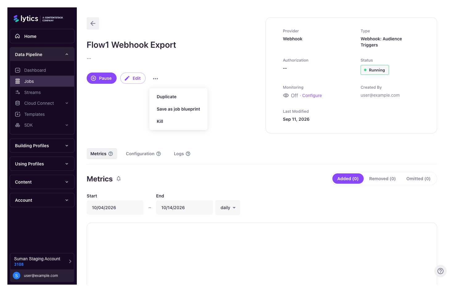 The job detail actions menu with "Save as job blueprint" highlighted