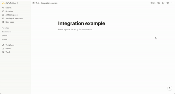 Give your integration permission to add a database to a page.